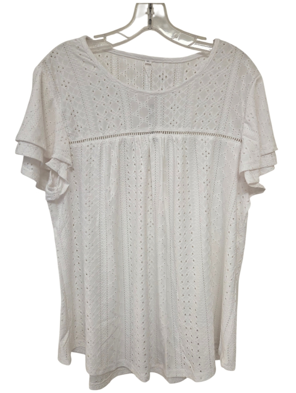 Dolphine New Women’s White Eyelet Flutter Sleeve Top, XlL
